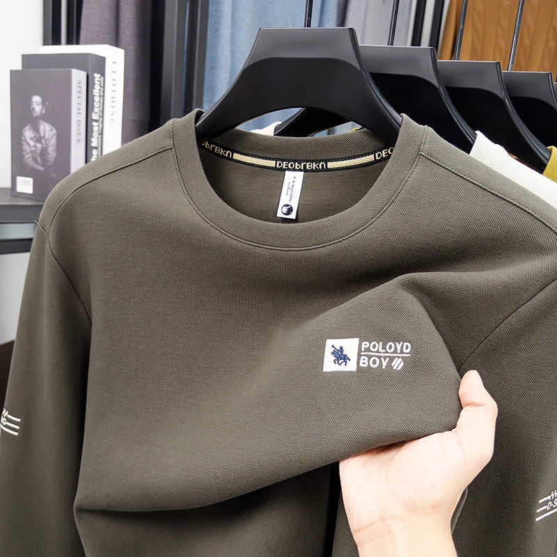 Sweatshirt Men 2025 New Style Spring and Autumn Round Neck with Cotton Embroidery Casual Long Sleeved T-shirt Top T-shirt